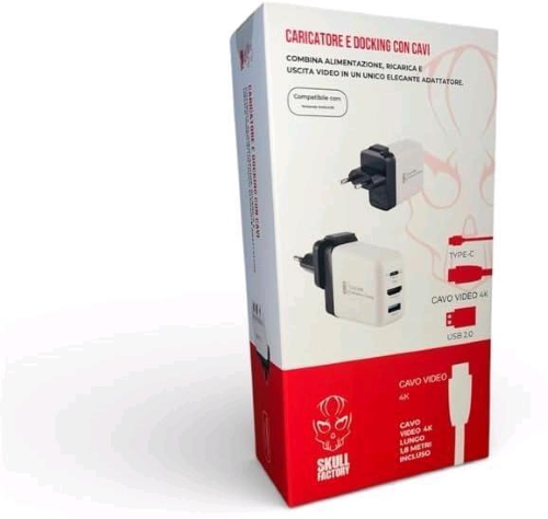 SKULL FACTORY NINTENDO SWITCH 2 ALIMENTATORE POWERDOCK 65W CON CAVI INCLUSI